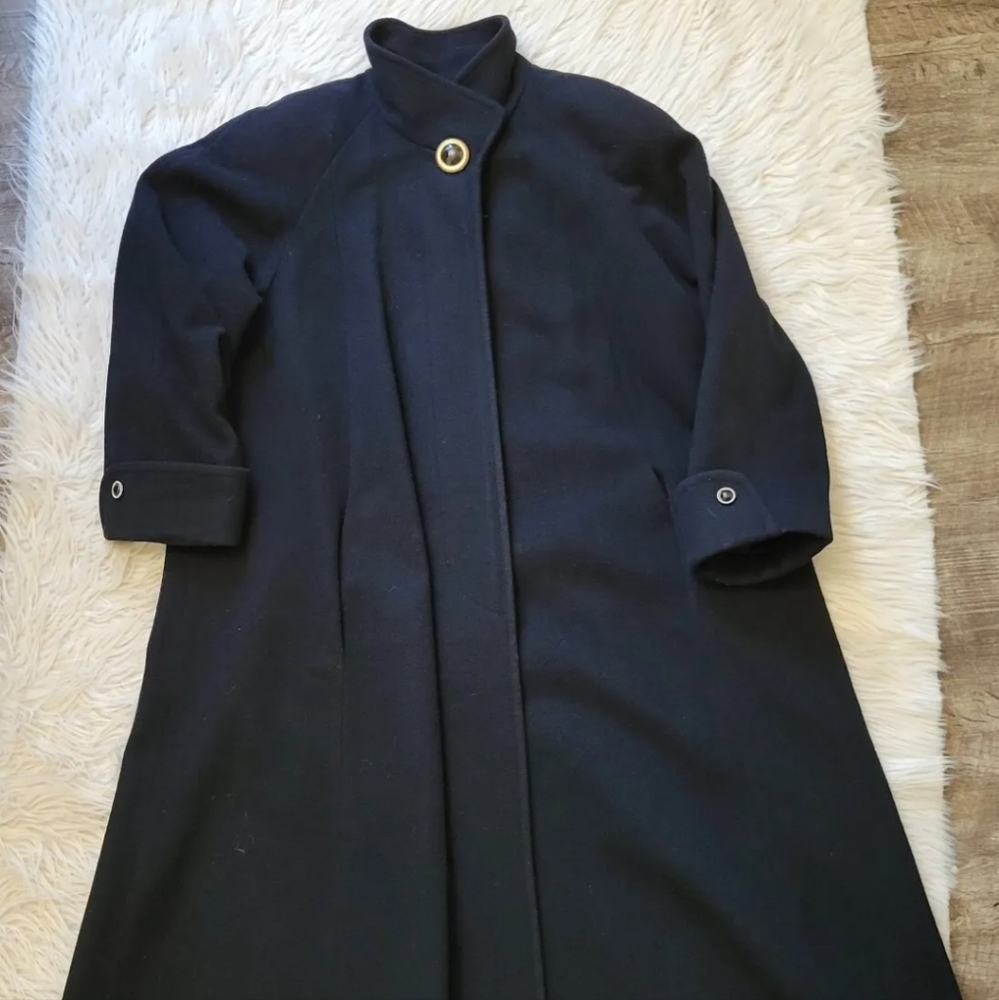 VTG Preston & York Dillards Long Wool Coat UNITE USA Black Size 10 Gold Buttons